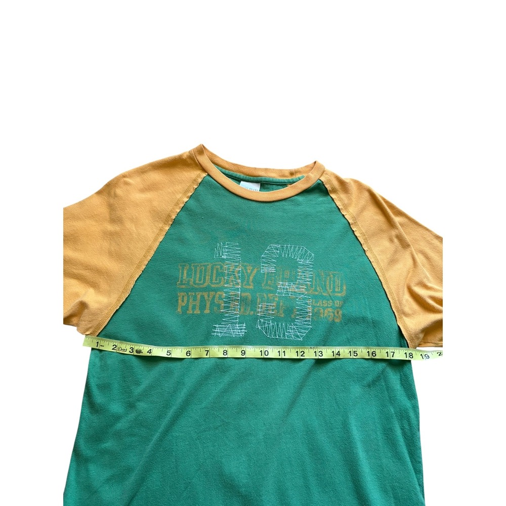 Lucky Brand Y2K Raglan Tee‎ Green Yellow Graphic Retro Men's Medium - Picture 4 of 7